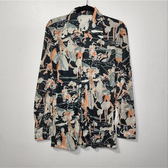 Vintage 70s Hippie Groovy Rockabilly Art Artist Rat Pack Button Polyester Shirt - Picture 5 of 7